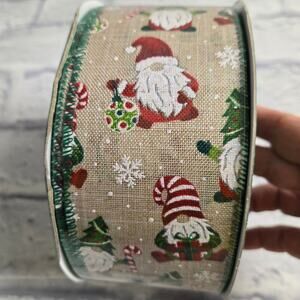 50 yards Gnome Wire Edge Holiday Ribbon Ornaments Santas Candy Canes Snowflakes